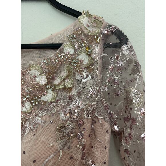 NWT MAC DUGGAL Pink Long Sleeves Sequin Embroidery Evening Dress 67501 Size 2 - Picture 2 of 9